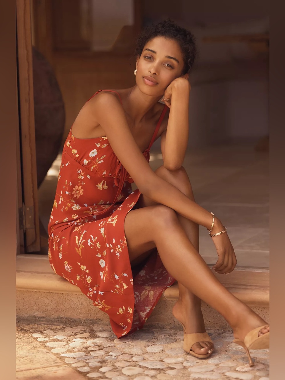 Reformation Rust-Red Floral Slip Maxi Dress